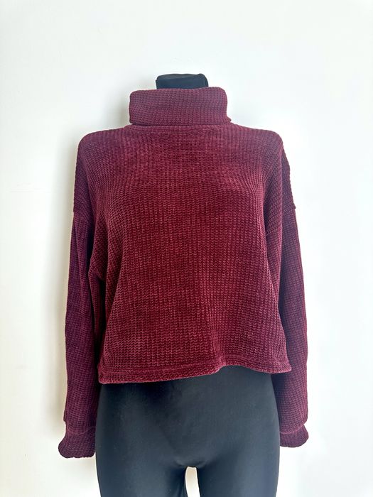 Bordowy damski sweter krótki sweterek miły golf zima S 36 M 38 Bershka