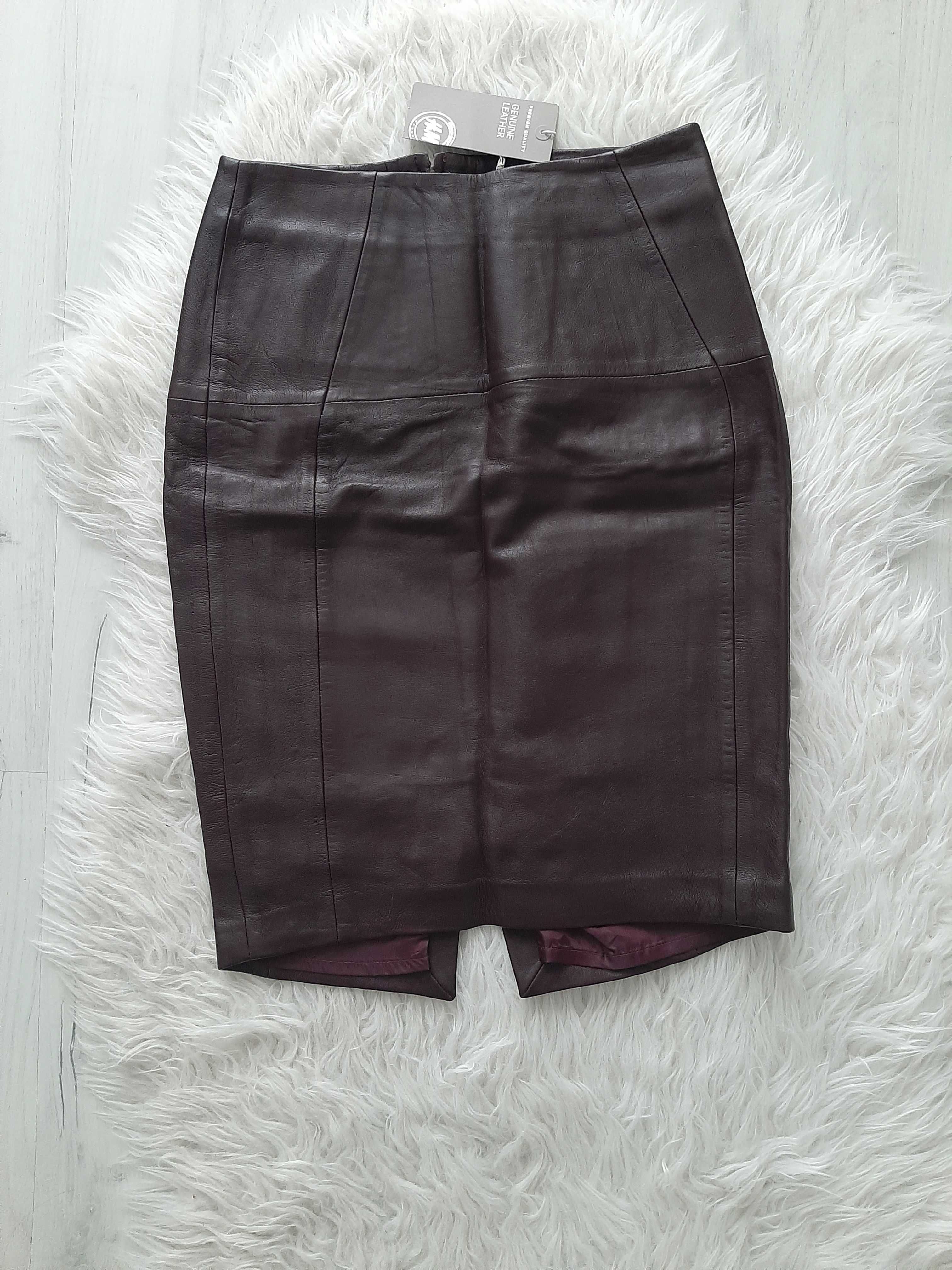 H&M piękna fioletowa spódnica skóra naturalna XS