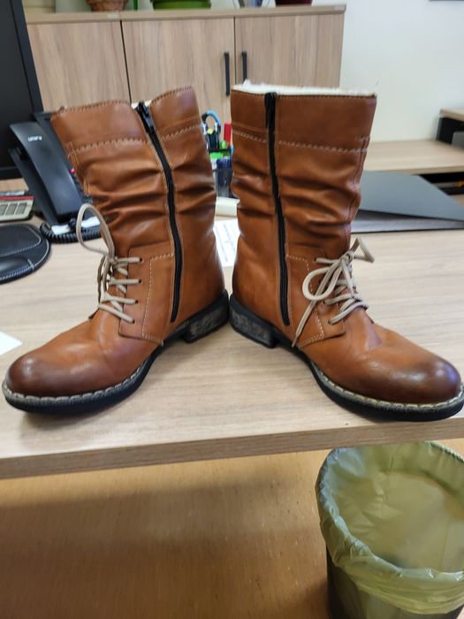 Botki kozaki oficerki Rieker 39 skórzane brązowe