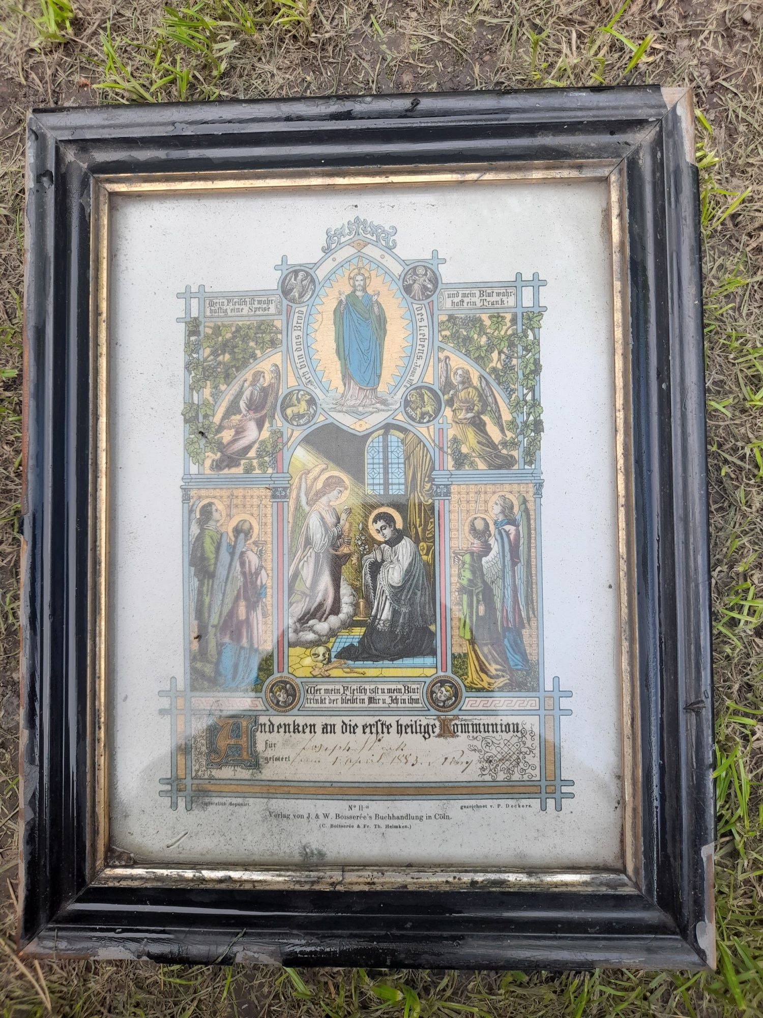 2 przedwojenne niemieckie  obrazy z 1892r komunijne
