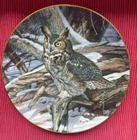 Talerz dekoracyjny, sowa, ptak, Franklin Mint, malował Lee Cable