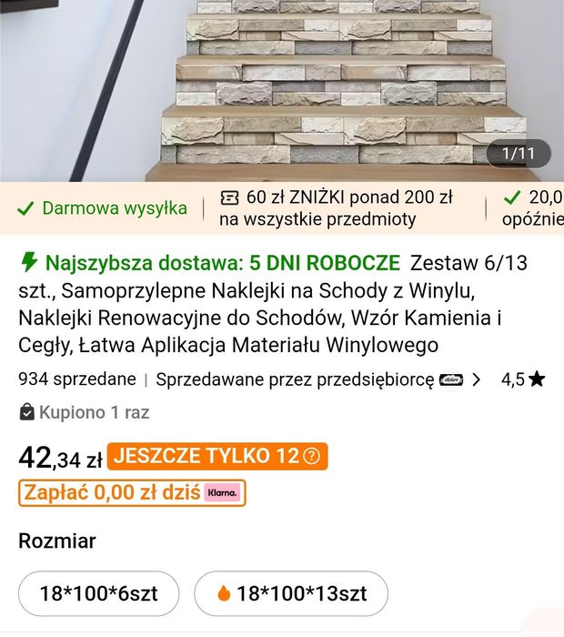 Samoprzylepne naklejki na schody z winylu NOWE