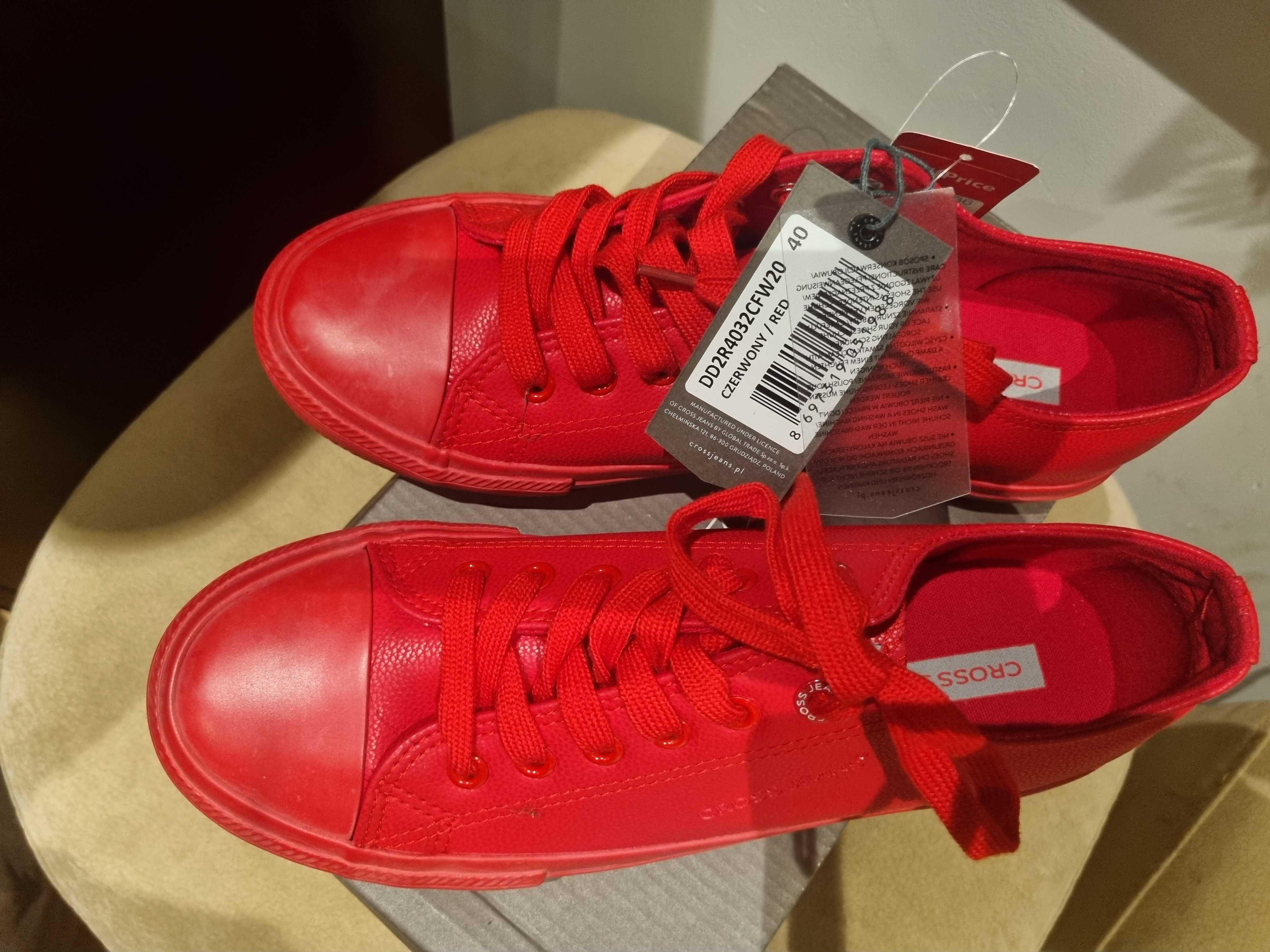 NOWE Trampki CROSS JEANS R 40 czerwone ekoskóra Conversy sneakersy