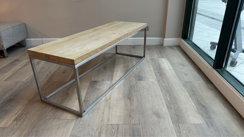 Zestaw 2 stolików / ław z drewna litego i stali nierdzewnej