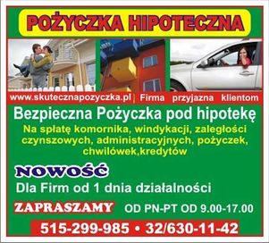 Prywatne POŻYCZKi-KREDYTY pod zastaw, hipotekę nieruchomości