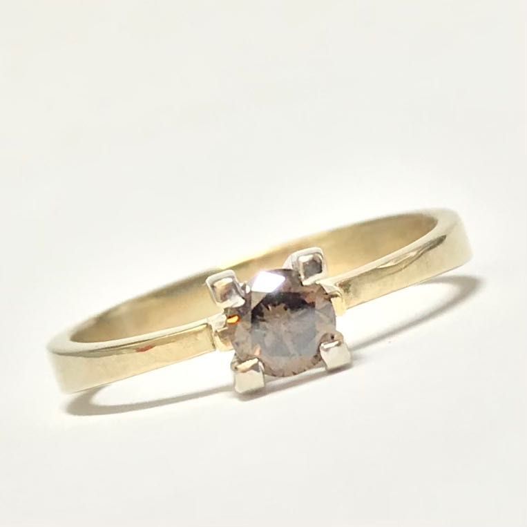 Złoty PIERŚCIONEK 585 14K brązowy DIAMENT 0.4ct 18