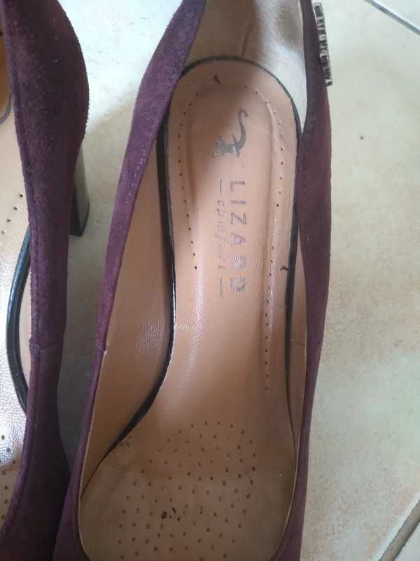 Buty na obcasie eleganckie Lizard polskie zamsz skórzane