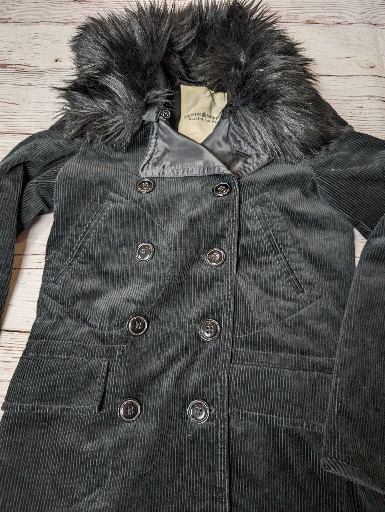 Czarna kurtka płaszcz sztruksowy sztruksowa Ralph Lauren