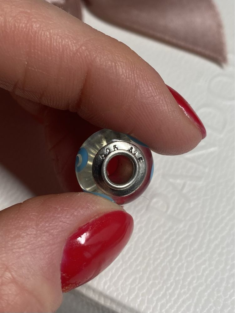 Oryginalny charms Pandora murano niebieskie spirale