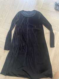 Czarna welurowa sukienka trapezowa mohito xs s ozdobny kołnierz cekiny