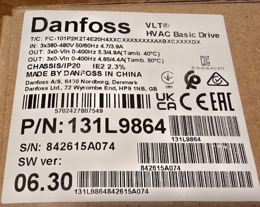 Falownik przekształtnik częstotliwości 3f Danfoss   2,2 kW  131L9864