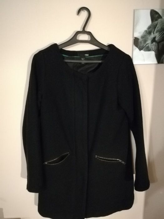 Płaszcz modny H&M XS czarny, klasyczny