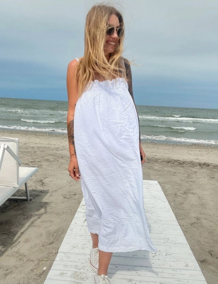 H&M długa białą bawełniana letnia sukienka na ramiączkach L/XL