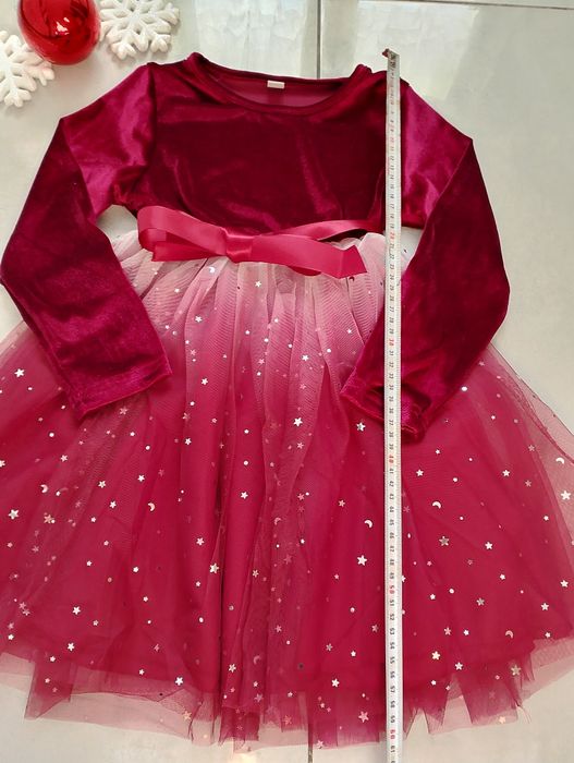 Sukienka świąteczna welurowa tiulowa czerwona 116