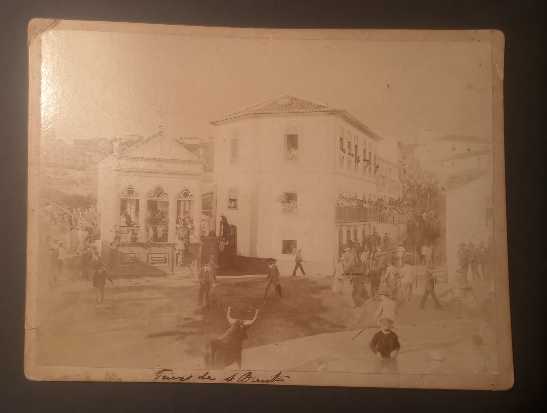 Tourada fotografia Açores cerca 1900 Corrida de touros Feira  S. Bento