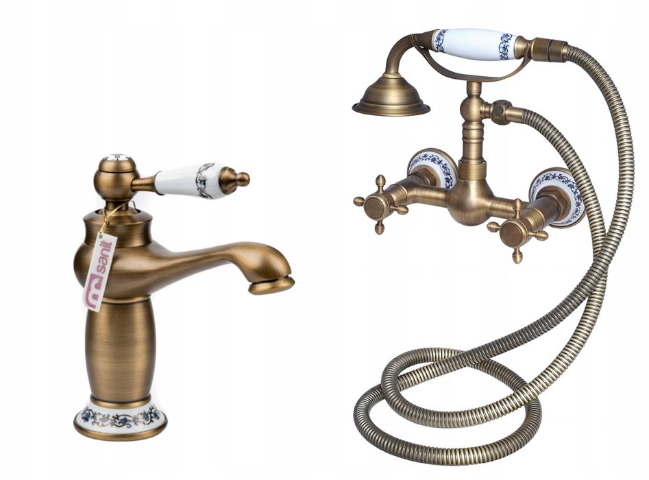 RETRO 125 bateria umywalkowa prysznicowa stare złoto