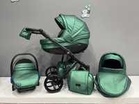 Wózek Dziecięcy Wielofunkcyjny Mommo 3w1 | Zielona Eko-skóra