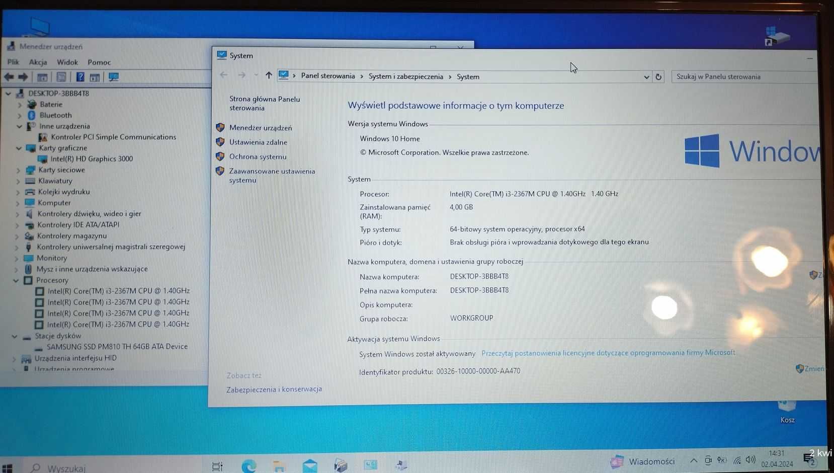 Laptop Toshiba, i3, SSD 64 GB; 13,3" cali; 4 GB,
