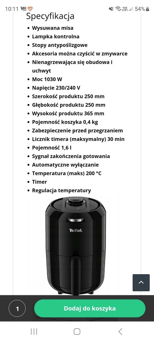 Frytkownica beztłuszczową Tefal