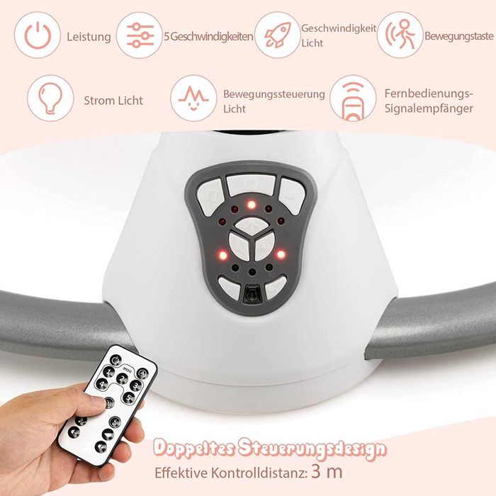 Elektryczny bujaczek dla niemowląt z 5 poziomami bujania, timer