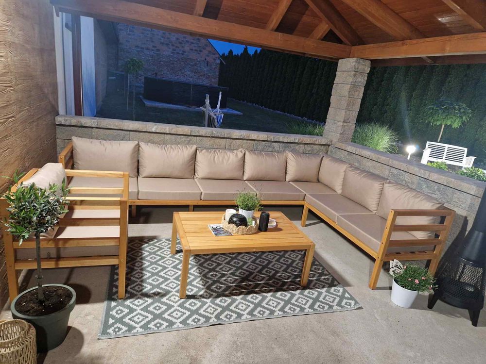 Drewniane meble ogrodowe boho beżowe narożnik