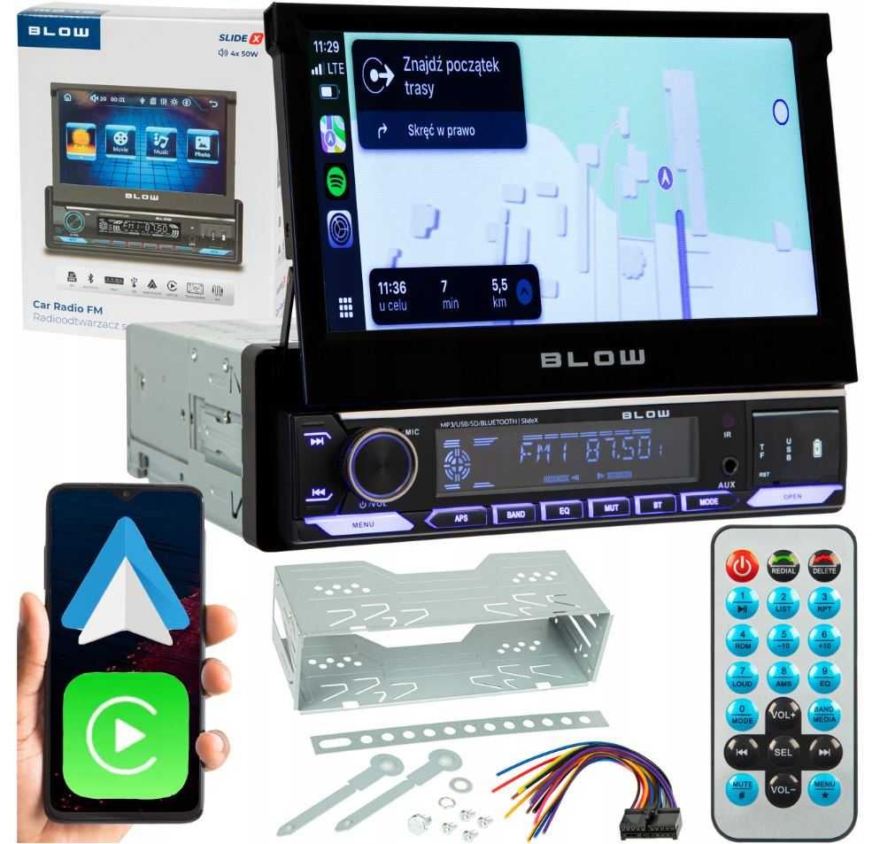 Radio samochodowe 1DIN Wysuwany Ekran 7 Carplay Bluetooth Android Auto