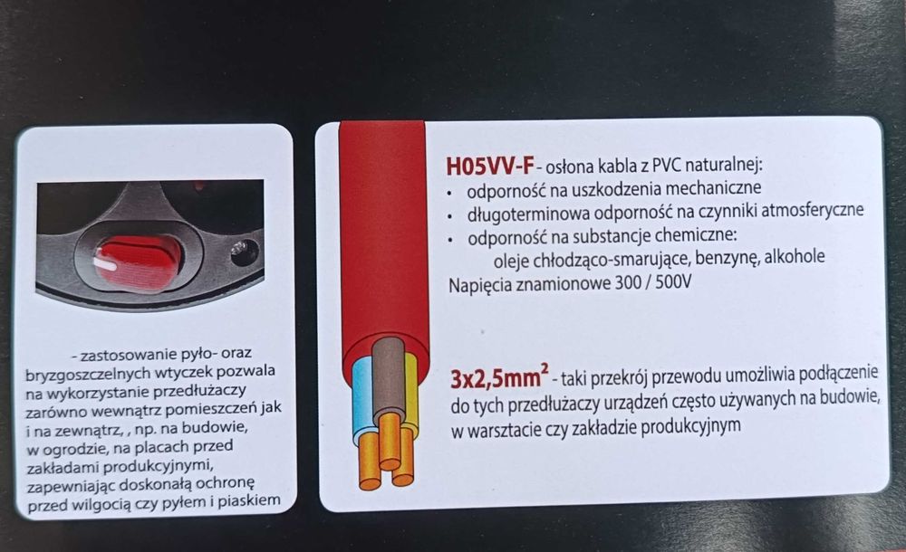 Przedłużacz Bębnowy 50 m, Kabel Budowlany, Gruby 3x2,5 mm, Ogrodowy