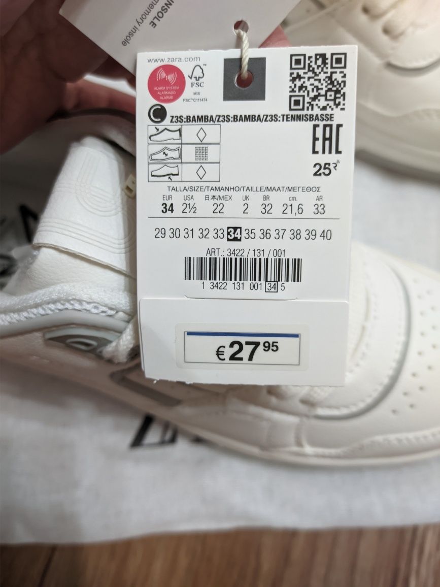 Нові Кросівки Zara білі розмір 34 зара