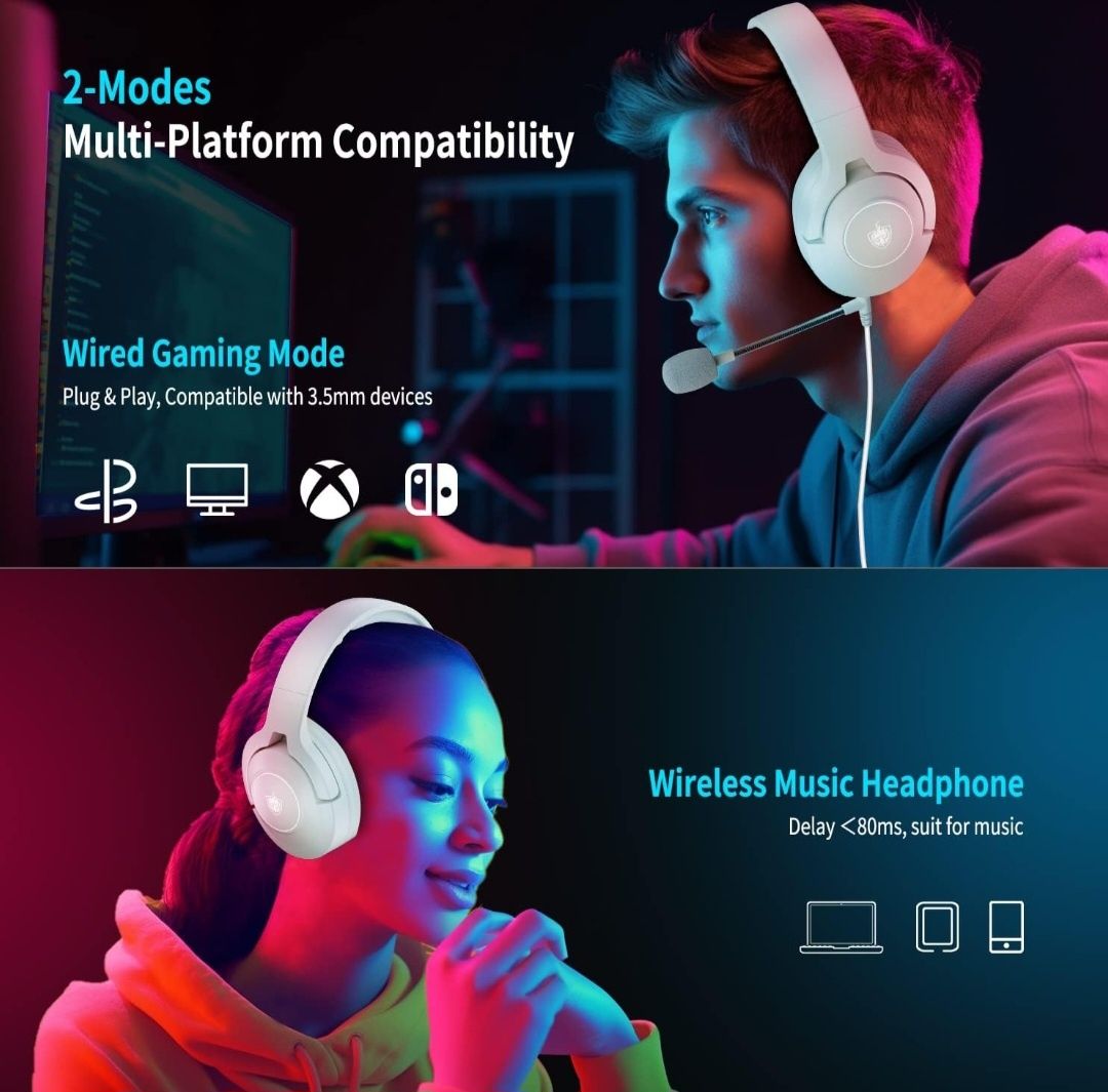 Phoinikas Q9 Słuchawki bezprzewodowe nauszne PS4 PS5 PC Xbox One