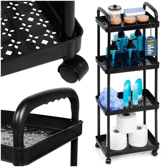 Regał łazienkowy na kółkach czarny 4-poziomowy 30x21x86 cm