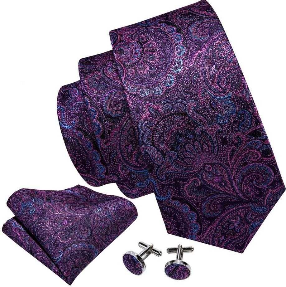 Zestaw Krawat poszetka spinki purple różowy fioletowy