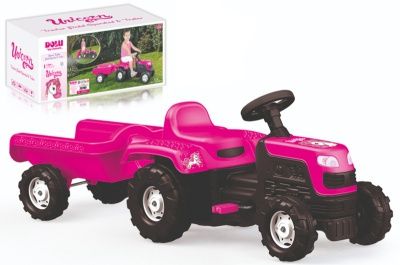 Трактор на педалях з причепом Dolu Pink Unicorn