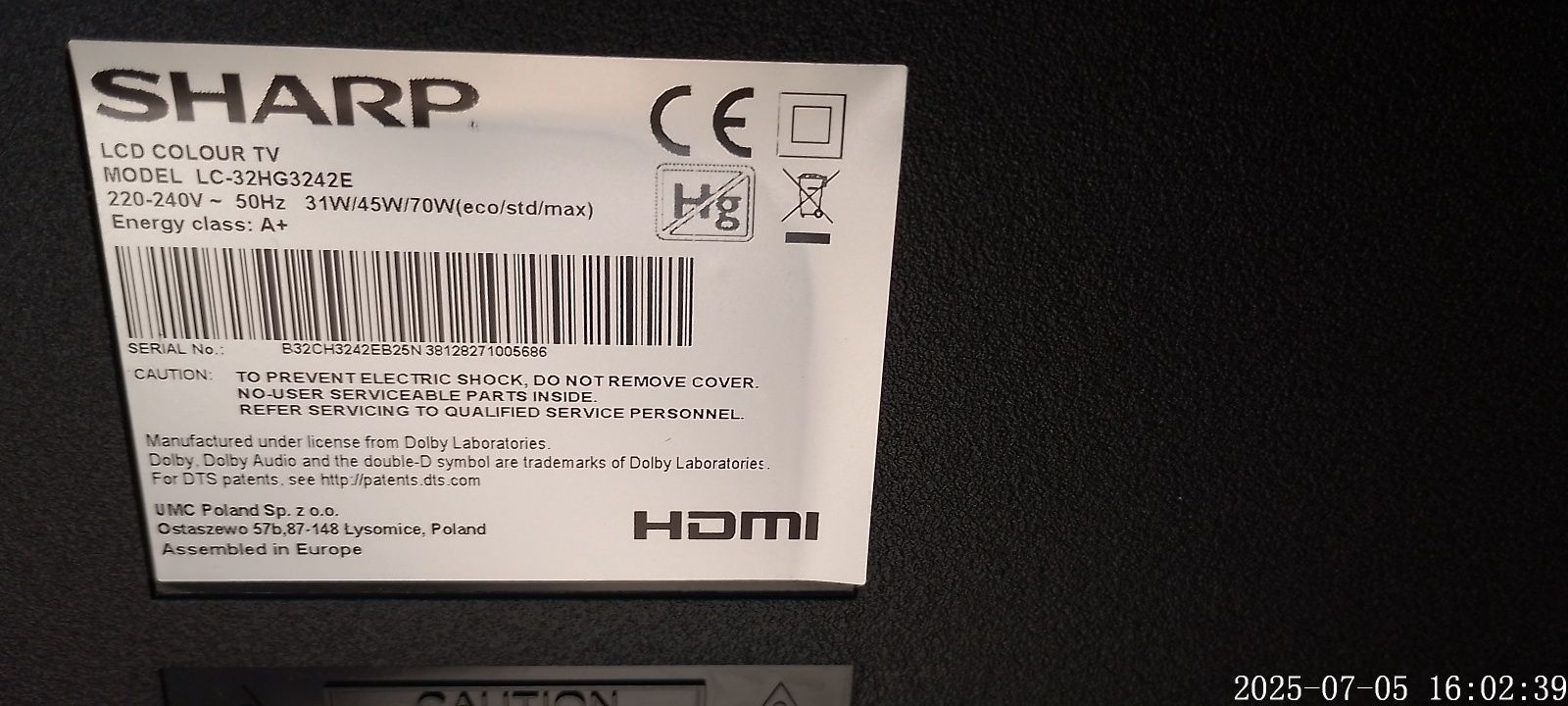 Sharp 32 całe DVB-T 2 hevc