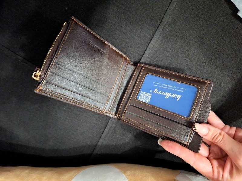 Brązowy skórzany portfel unisex NOWY