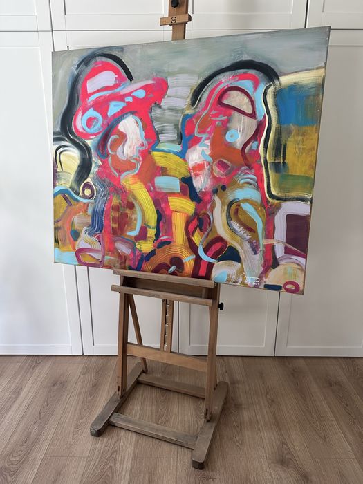 Obraz „Spotkanie” oryginalny akryl kolorowy nowoczesny duży 120x100