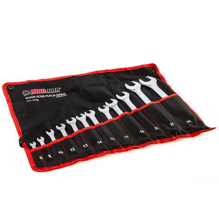 Klucze płasko-oczkowe 12 elementów 6-32mm satyna płachta zestaw kluczy