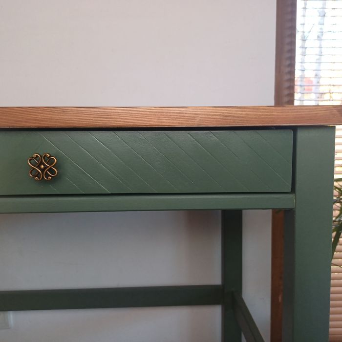 Konsola biurko drewniane zielone boho