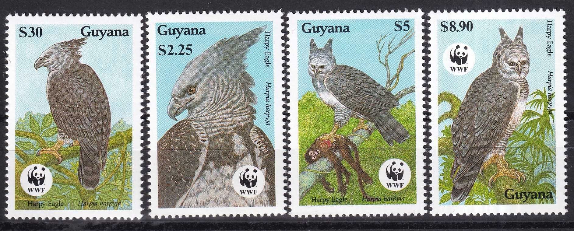 znaczki pocztowe - Gujana 1990 cena 7,20 zł kat.7,50€ - sowy