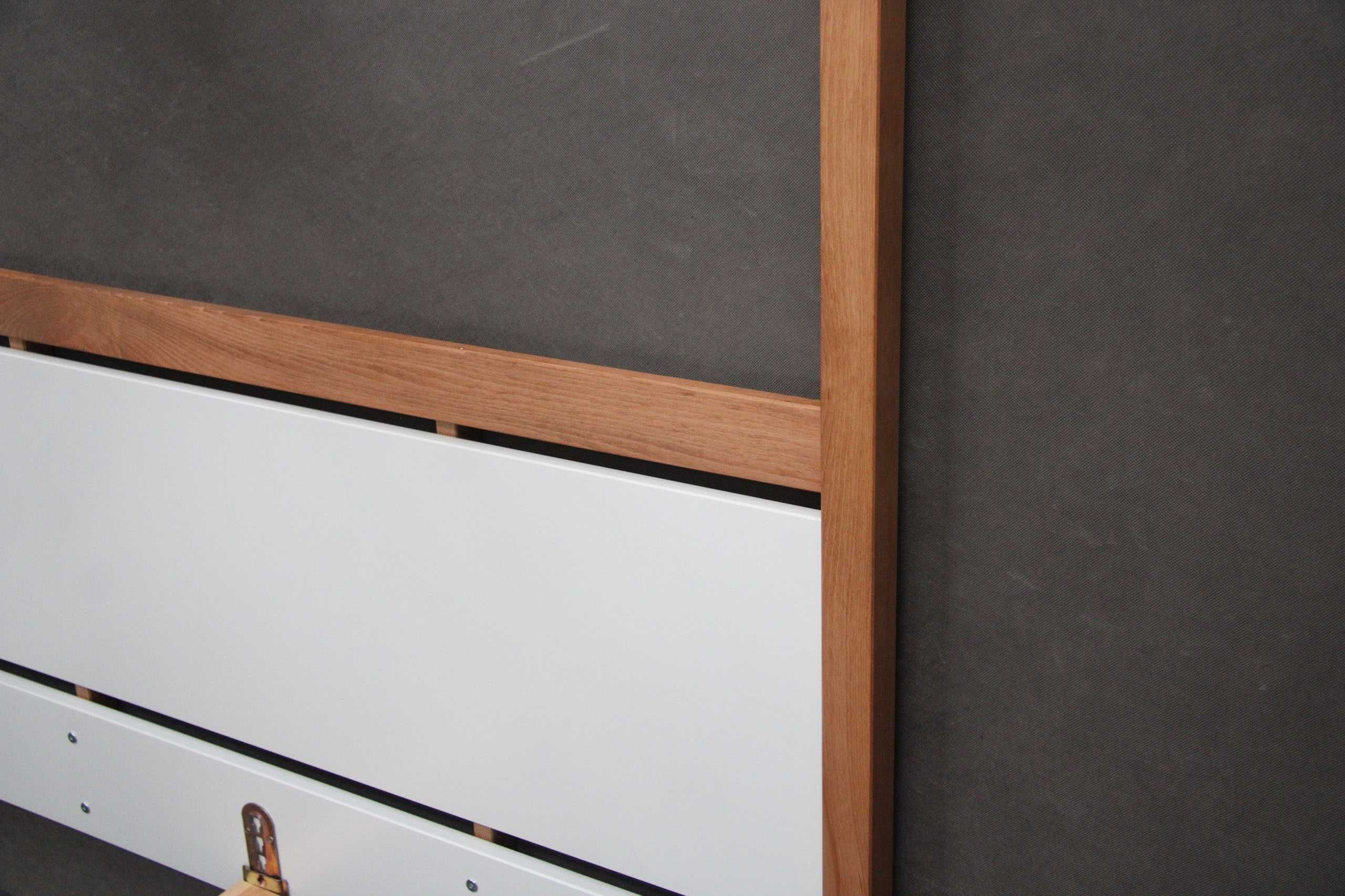 Łóżko MDF 140x200 rama biała z elementami dębowymi BGM24.pl B 8669