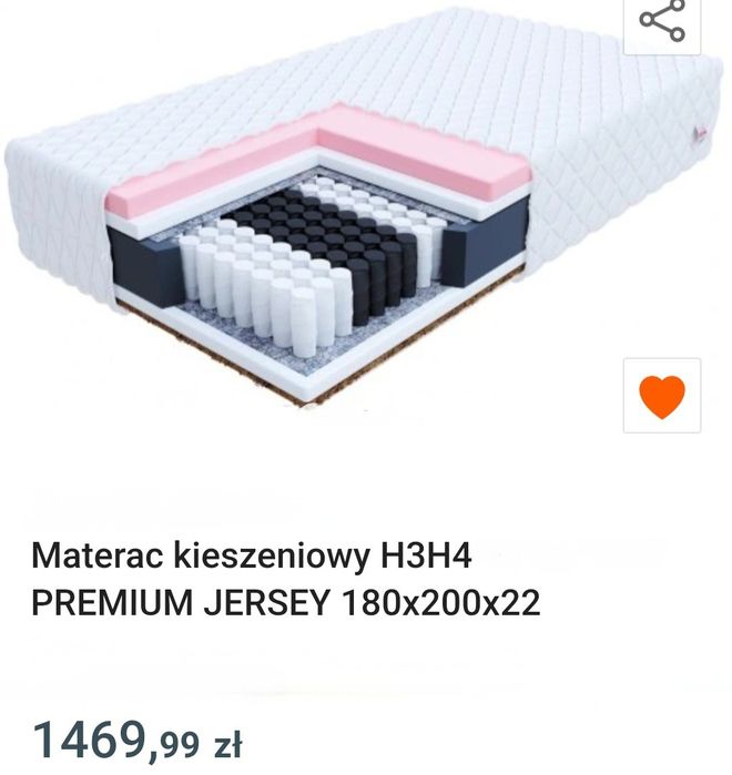 Materac kieszeniowy + kokos 180x200, gruby, H3 i H4.