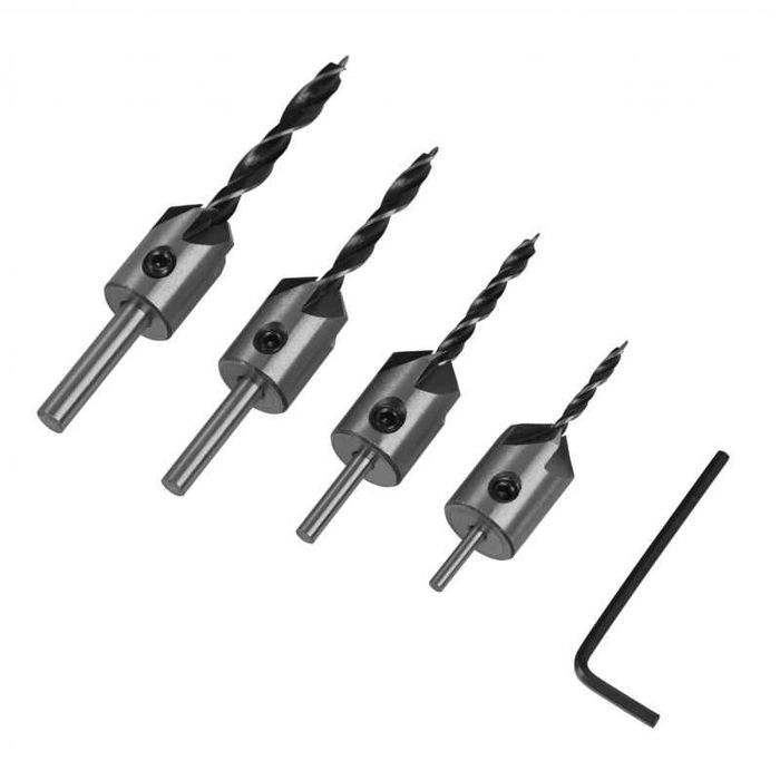 Wiertła do drewna 3, 4, 5, 6mm z pogłębiaczem regulowane KD10559