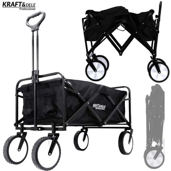 KRAFT&DELE Wózek Transportowy Koszyk Składany Kółka 130L Czarny KD3088