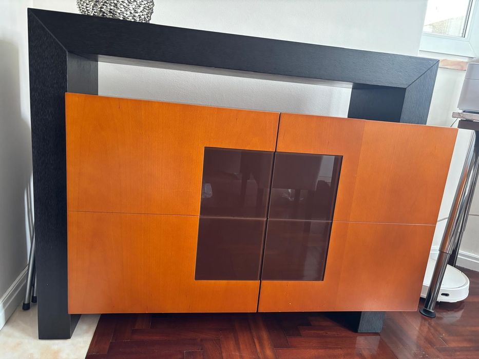 Conjunto de 4 móveis de sala em madeira maciça cerejeira e wengué