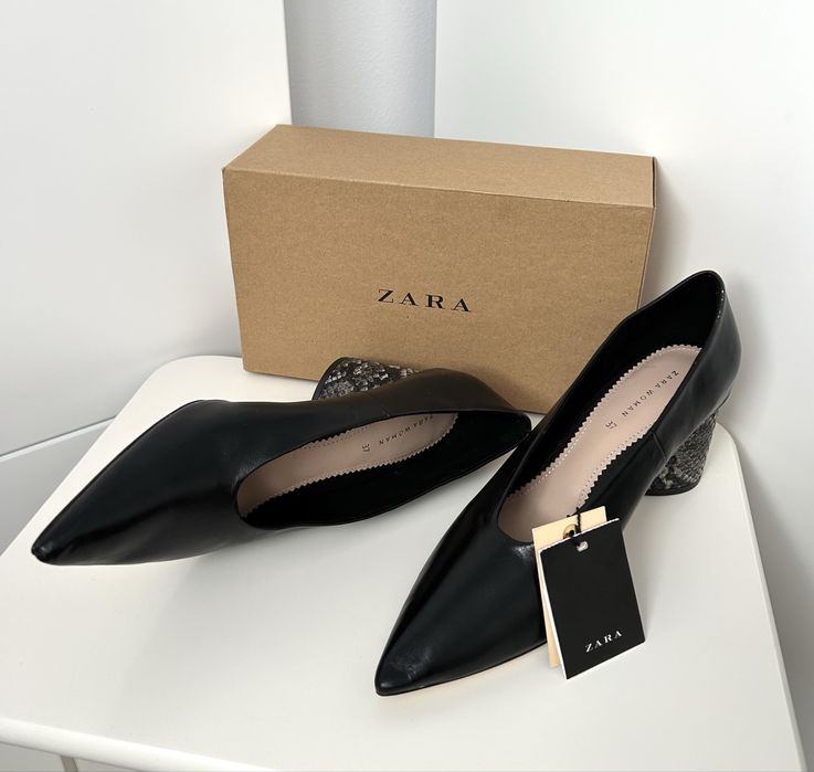 Zara czarne czółenka ze skóry naturalnej 37
