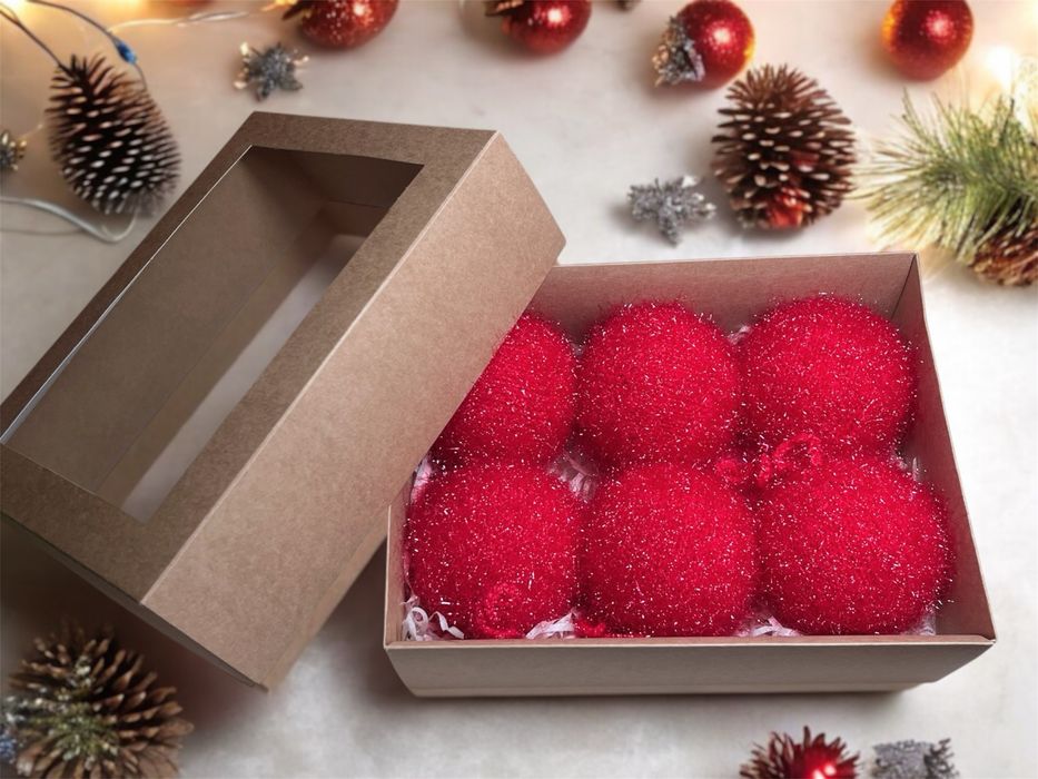 Набір вʼязаних кульок на ялинку. Ручна робота, ялинкові прикраси