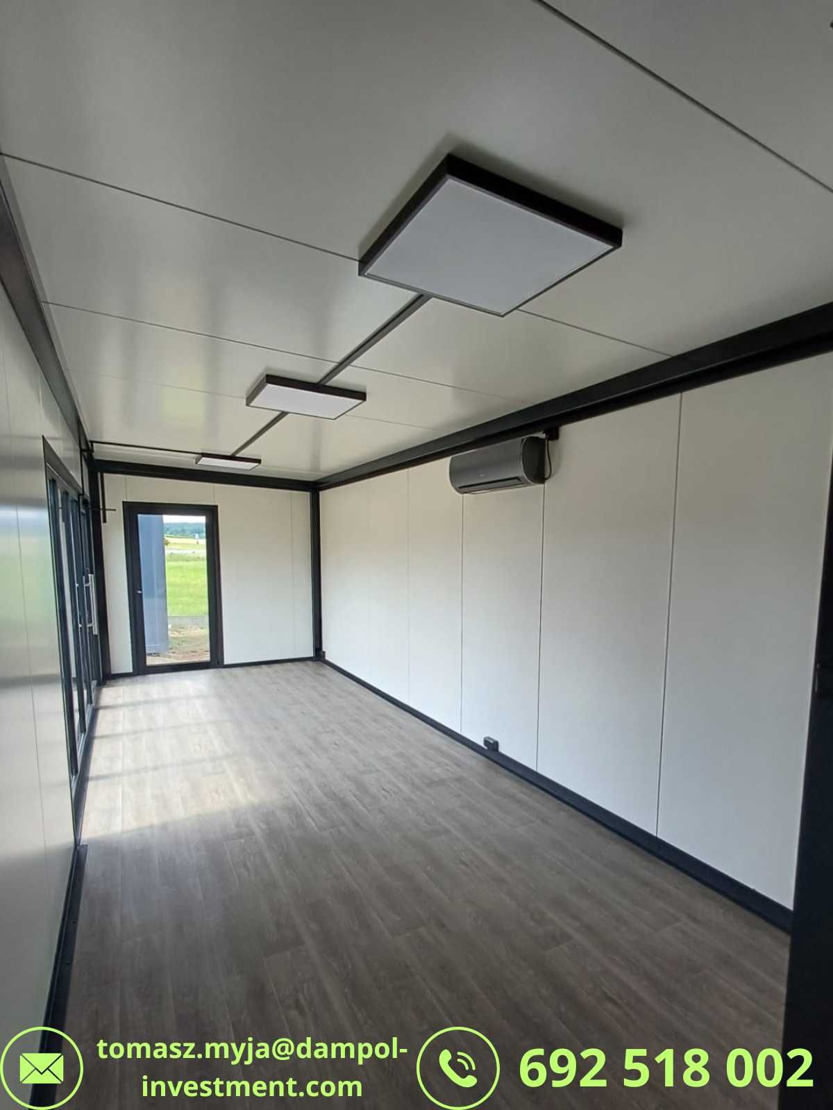 Nowy pawilon 9x3 z WC, aneksem, klimatyzacją – dostępny od ręki