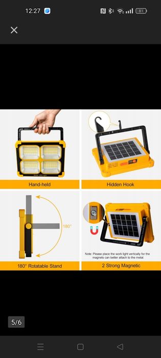 Nulmvic 12000 mAh 100 W LED reflektor budowlany solarny powerbank