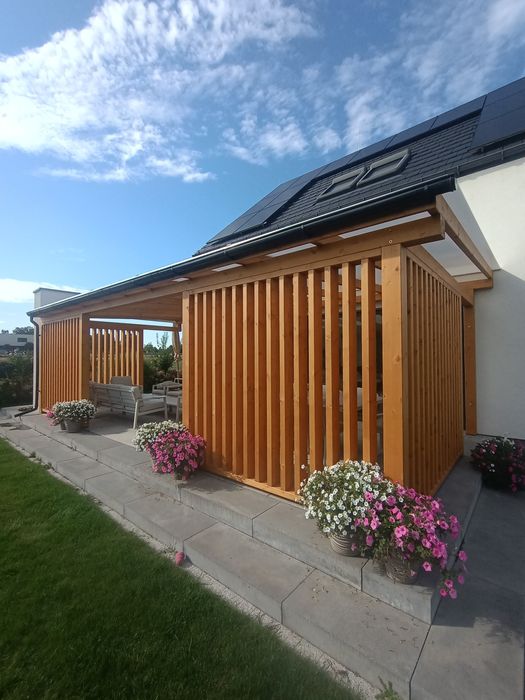Drewniane zadaszenie tarasu, pergola, wiata, taras, poliwęglan!