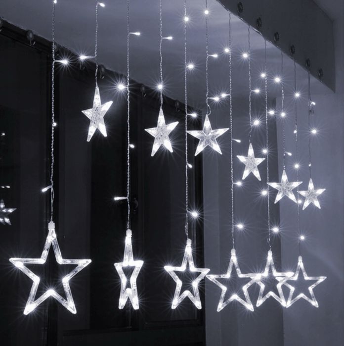 Lampki kurtyna led gwiazdki biały zimny