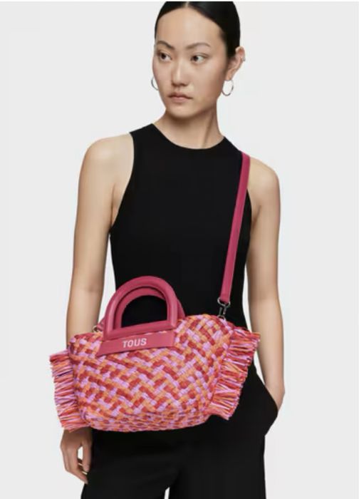 Fuksjowa torba z rączkami z rafii Tous Dora Różowa torebka